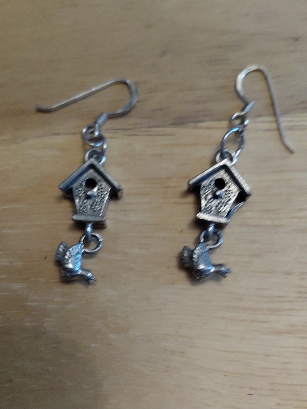 Silver Birdhouse Drop Earrings - Dangle Charm Earrings